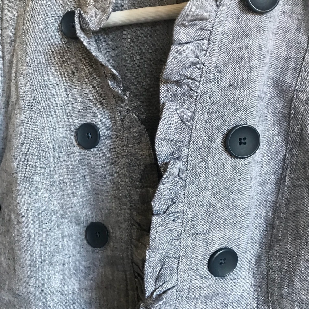 LOFT Light Blue Linen Cotton Ruffle Trim Blazer - Picture 7 of 8